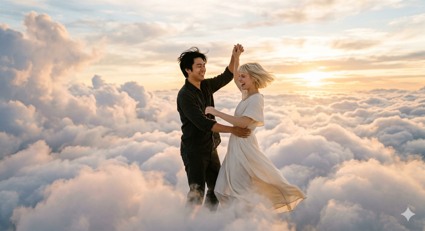 casal dançando nas nuvens